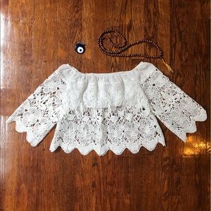 White Lace Crop Top Shirt Size Medium